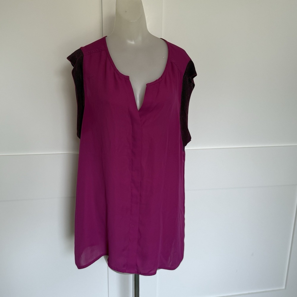 Cabi Sleeveless Blouse Women XL Pink Contrast Trim High‎ Low Hem Tank Top